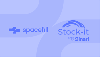 Logos de Spacefill et de Stock-iT sur fond violet. 